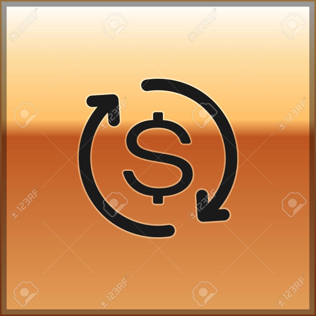 금 배경 돈 변환 아이콘 환불 기호 달러 변환기 개념 벡터 일러스트 레이 션에 고립 된 투자 아이콘의 검은 반환 로열티 무료 사진,  그림, 이미지 그리고 스톡포토그래피. Image 125557766