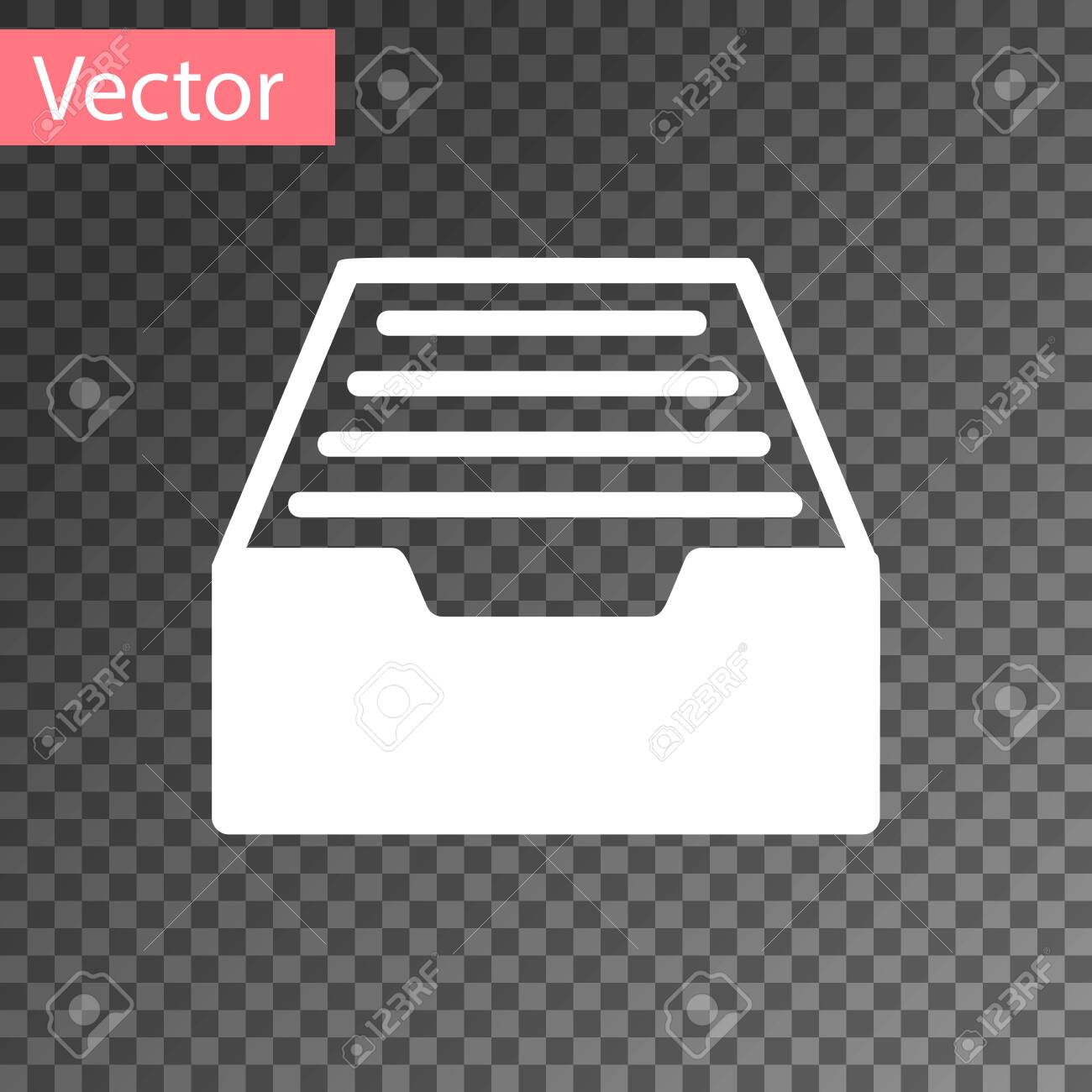 White Drawer With Documents Icon Isolated On Transparent