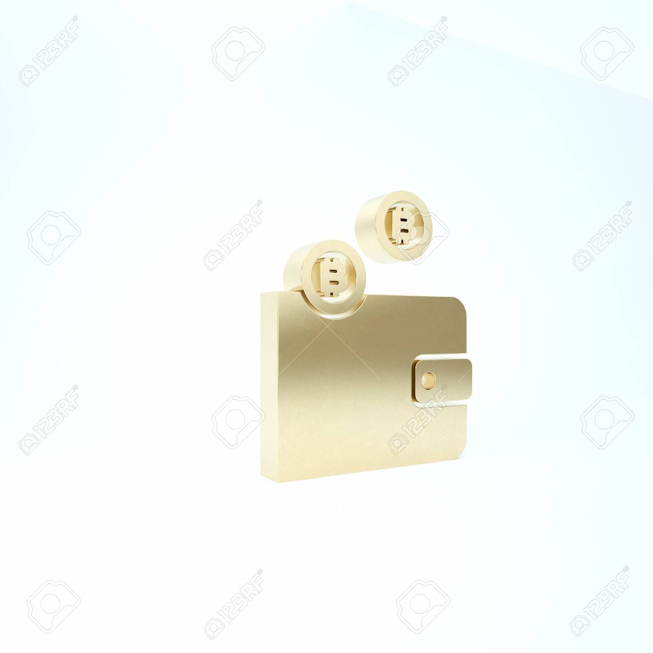 골드 Cryptocurrency 지갑 아이콘 흰색 배경에 고립입니다. 지갑 및 비트코인 기호입니다. 광업 개념입니다. 돈, 지불,  현금, 지불 아이콘입니다. 3d 그림 3D 렌더링 로열티 무료 사진, 그림, 이미지 그리고 스톡포토그래피. Image 133219044