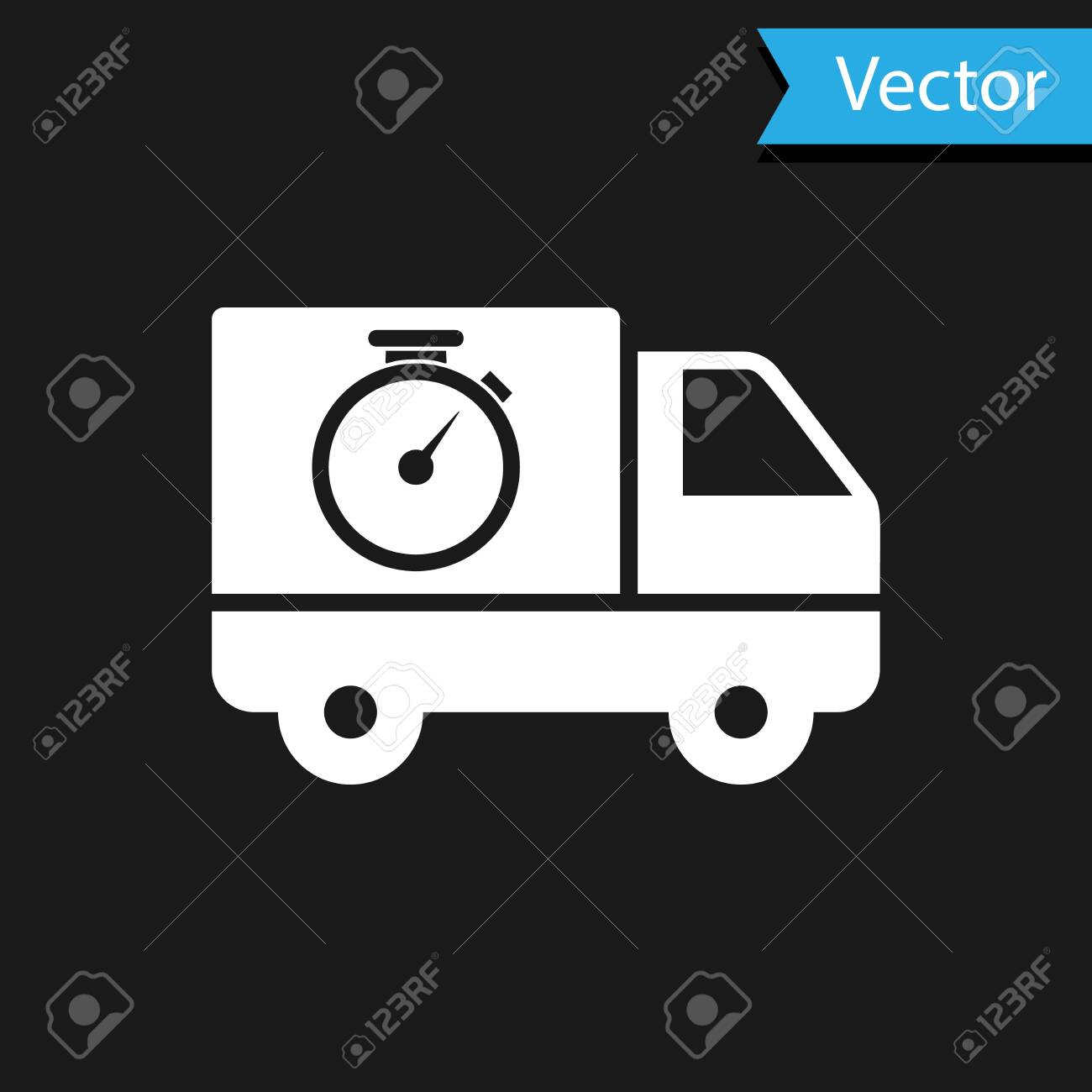 White Logistics Delivery Truck And Stopwatch Icon Isolated On Black Background Delivery Time Icon Vector Illustration Royalty Free Cliparts Vectors And Stock Illustration Image 133594491