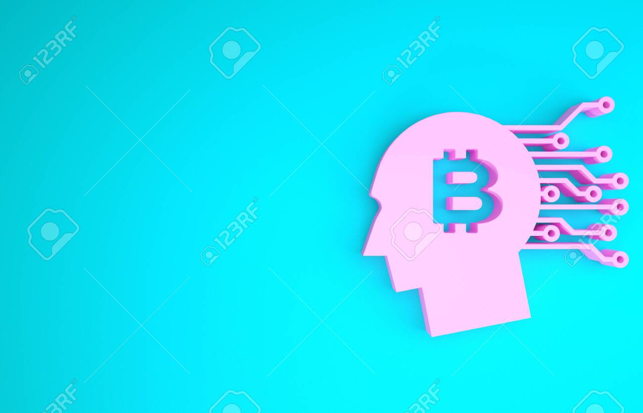 Pink Bitcoin Think Icon Isolated On Blue Background Cryptocurrency Stock Photo Picture And Royalty Free Image Image