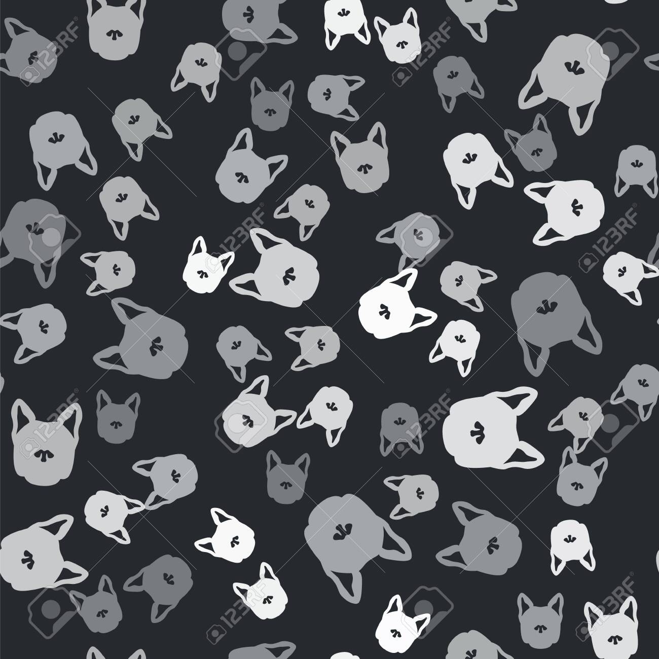 Grey Dog Icon Isolated Seamless Pattern On Black Background
