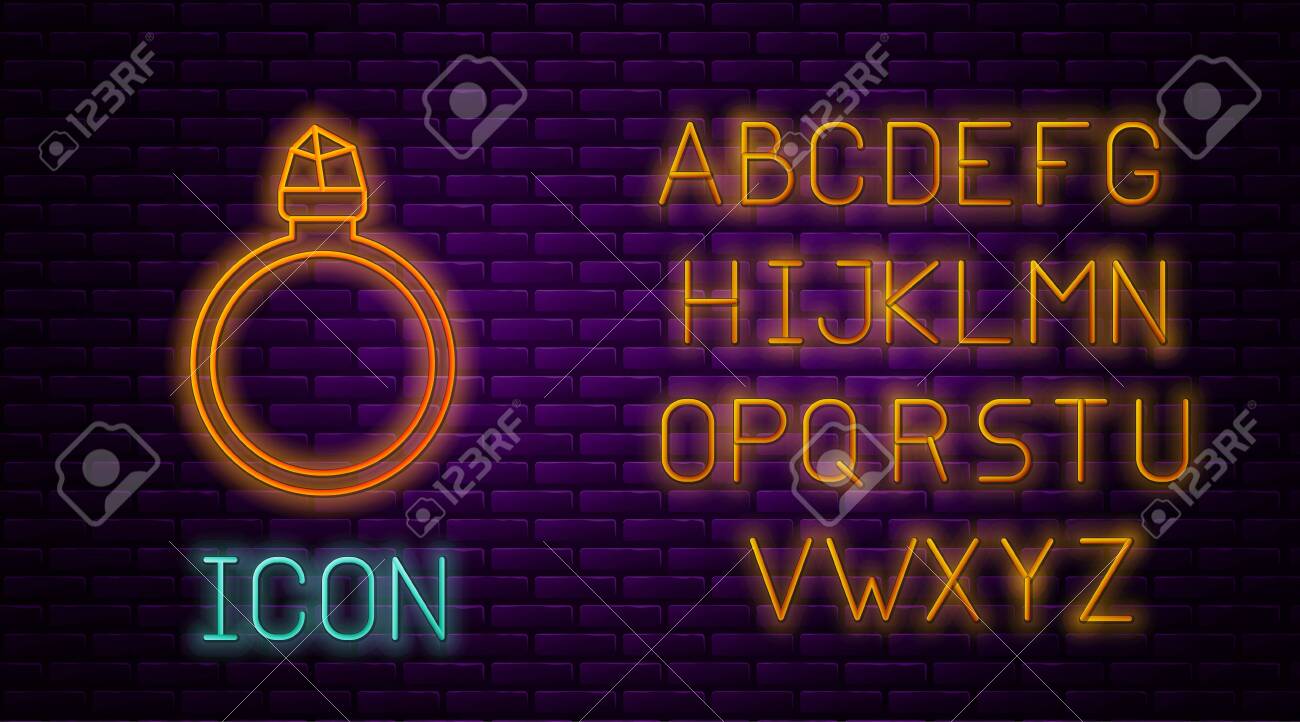 glowing neon line diamond engagement ring icon isolated on brick royalty free cliparts vectors and stock illustration image 138609182 123rf com