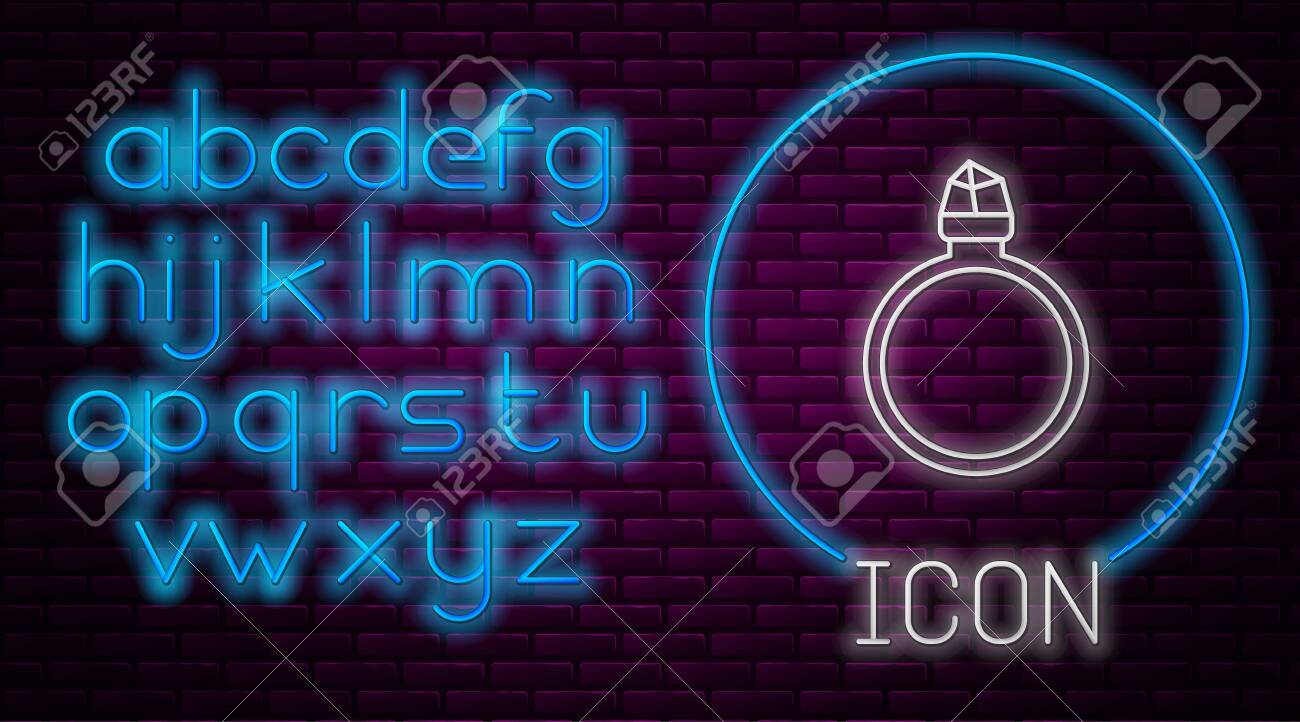 glowing neon line diamond engagement ring icon isolated on brick royalty free cliparts vectors and stock illustration image 138609278 123rf com