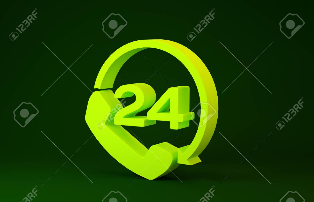 Yellow Telephone 24 Hours Support Icon Isolated On Green Background All Day Customer Support Call Center Full Time Call Services Minimalism Concept 3d Illustration 3d Render Stock Photo Picture And Royalty Free Image Image