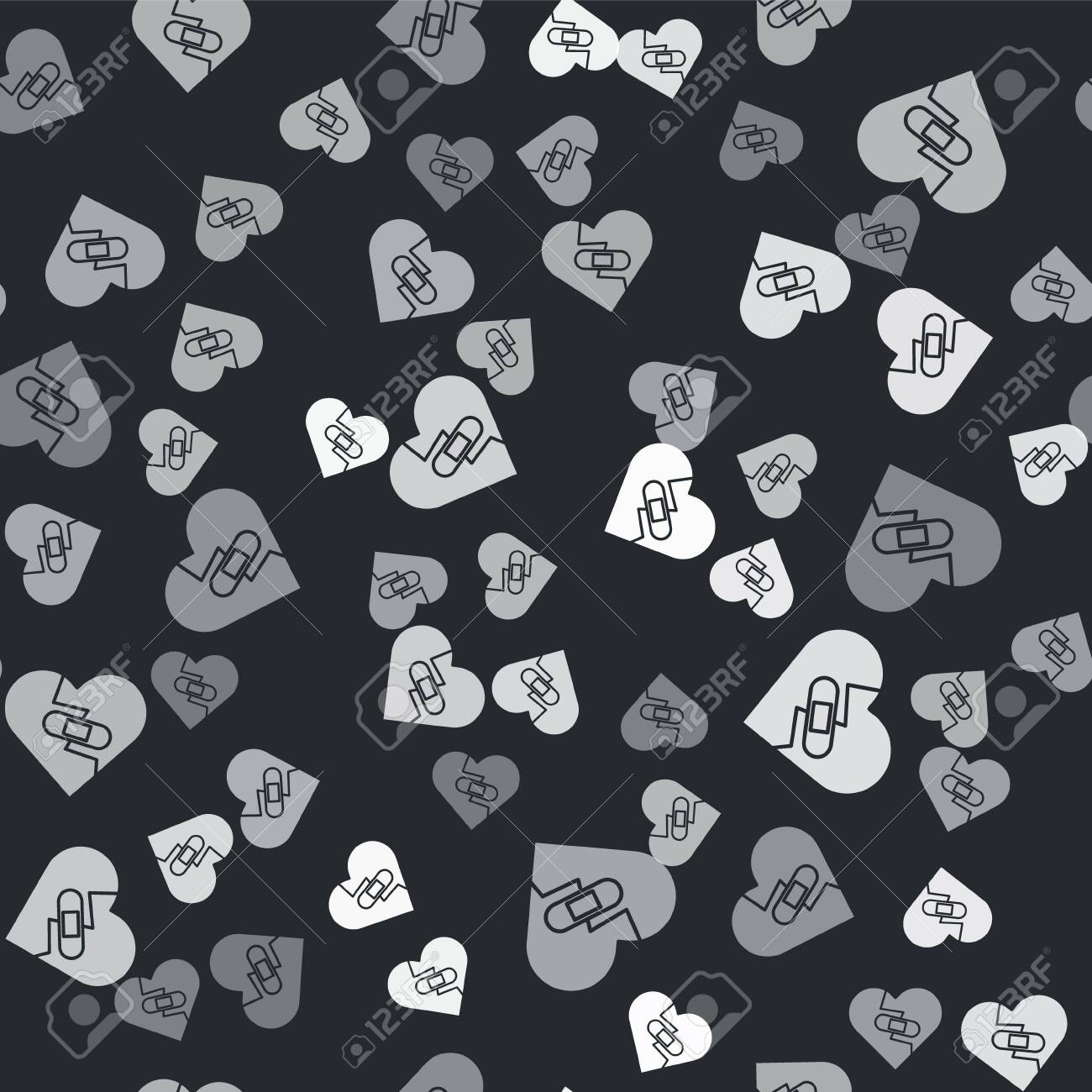 Grey Healed Broken Heart Or Divorce Icon Isolated Seamless Pattern On Black Background Shattered And Patched Heart Love Symbol Valentines Day Vector Illustration Royalty Free Cliparts Vectors And Stock Illustration Image