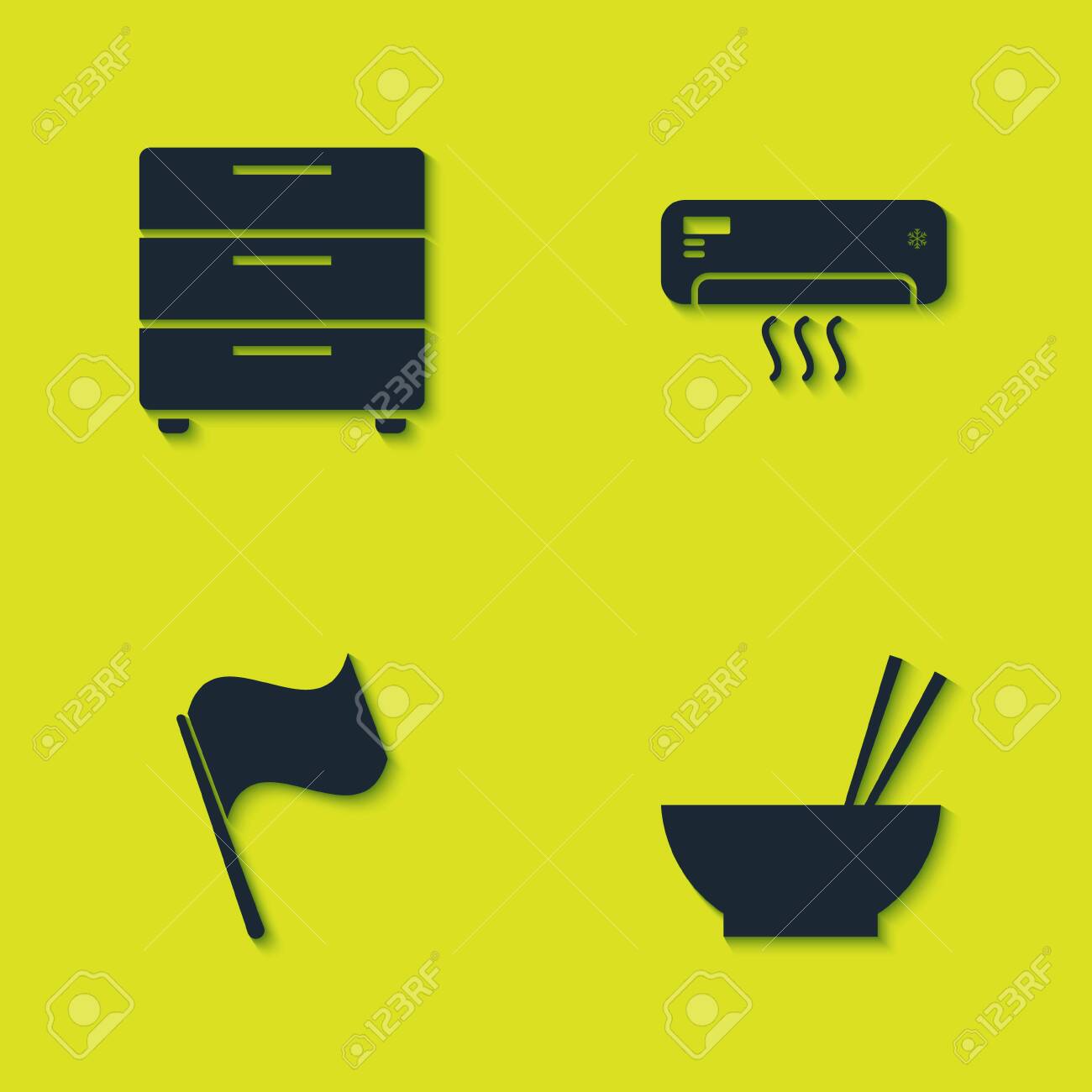 Set Furniture Nightstand Bowl With Chopsticks Flag And Air Royalty Free Cliparts Vectors And Stock Illustration Image 155025993