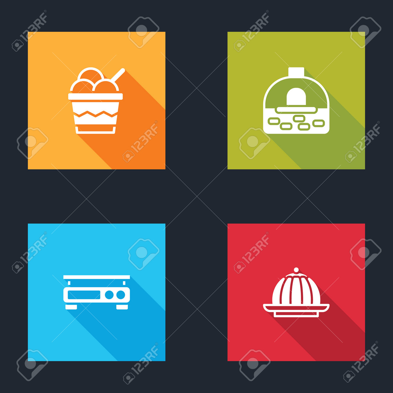 Set Ice cream in bowl, Brick stove, Electronic scales and Pudding custard icon. Vector - 162376568 Set Ice cream in bowl, Brick stove, Electronic scales and Pudding custard icon. Vector - 162376568