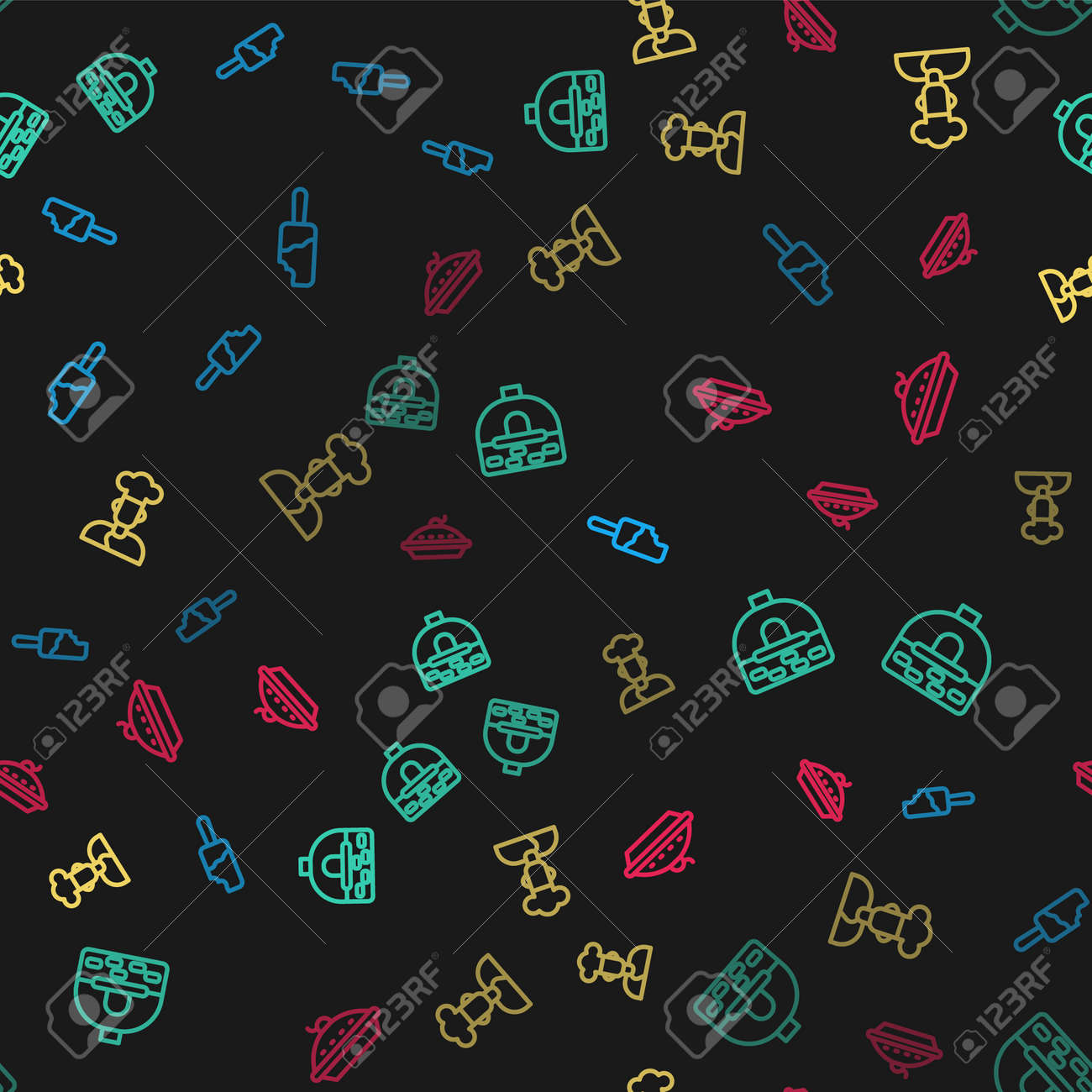 Set line Ice cream, Brick stove, Cook and Homemade pie on seamless pattern. Vector - 163729105 Set line Ice cream, Brick stove, Cook and Homemade pie on seamless pattern. Vector - 163729105