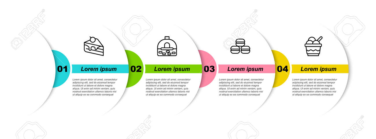 Set line Piece of cake, Brick stove, Macaron cookie and Ice cream in bowl. Business infographic template. Vector - 164425103 Set line Piece of cake, Brick stove, Macaron cookie and Ice cream in bowl. Business infographic template. Vector - 164425103