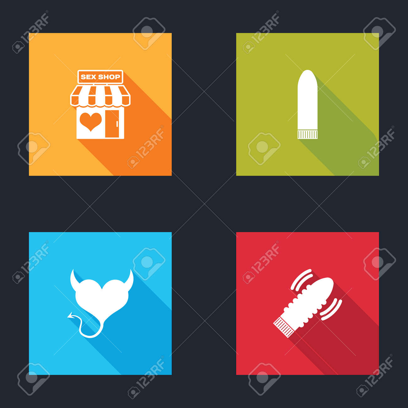 뿔이 있는 딜도 악마 하트와 게임 아이콘 벡터를 위한 상점 건물 설정 로열티 무료 사진, 그림, 이미지 그리고 스톡포토그래피.  Image 165158467