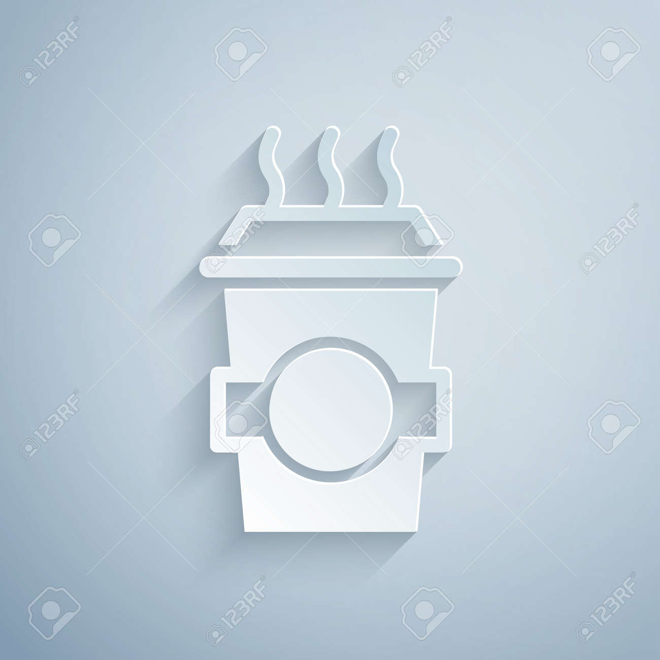 Paper cut Coffee cup to go icon isolated on grey background. Paper art style. Vector - 168618860 Paper cut Coffee cup to go icon isolated on grey background. Paper art style. Vector - 168618860