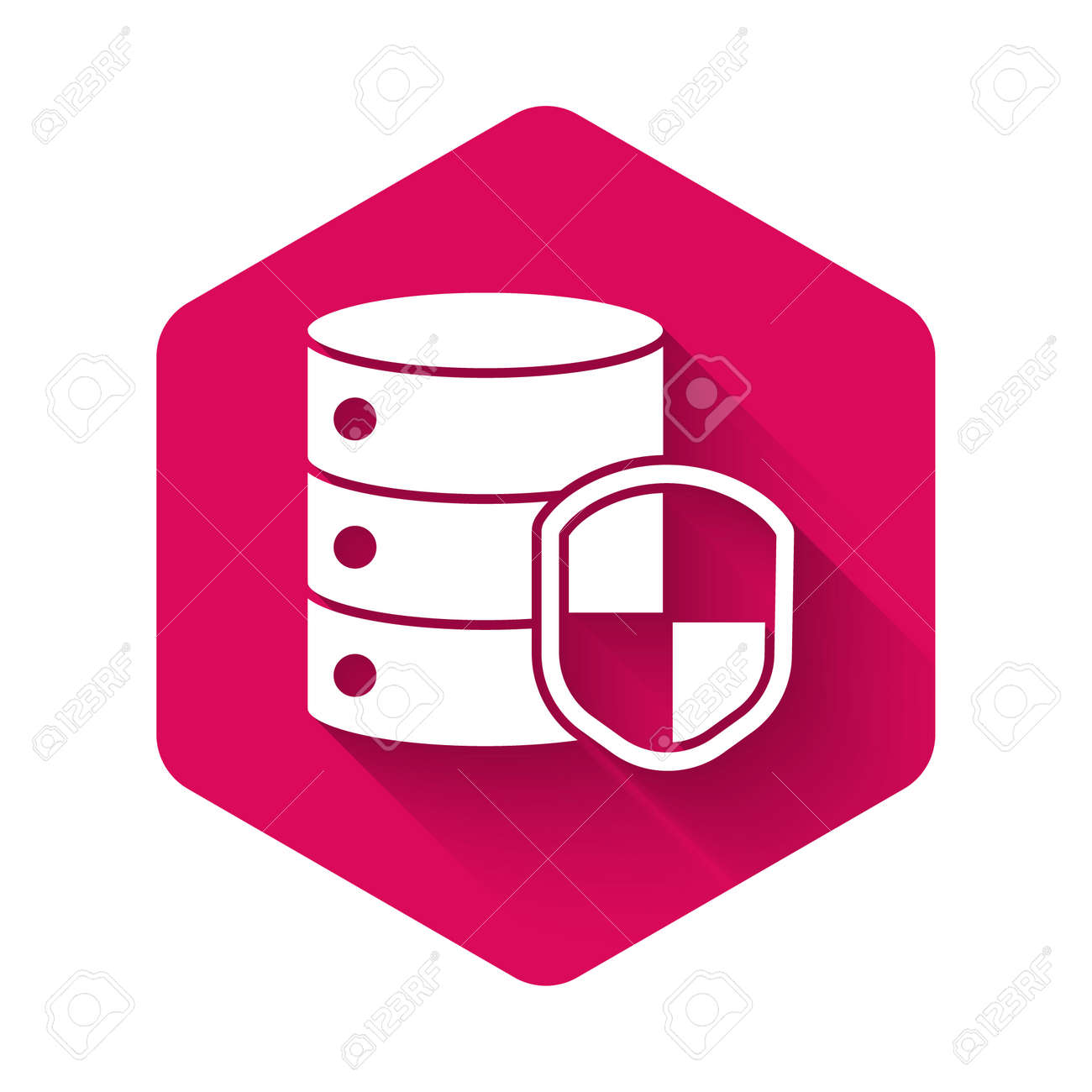 White Server With Shield Icon Isolated With Long Shadow.