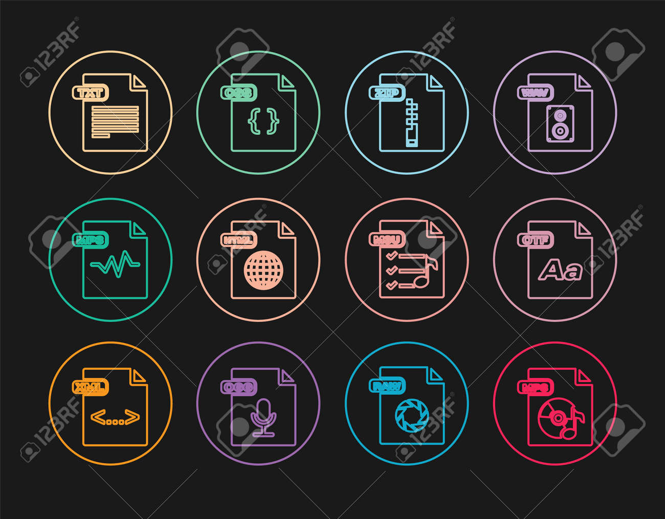 Set Line Mp3 File Document, Otf, Zip, Html, Txt, M3u And Css Icon. Vector  Royalty Free SVG, Cliparts, Vectors, And Stock Illustration. Image  174006985.