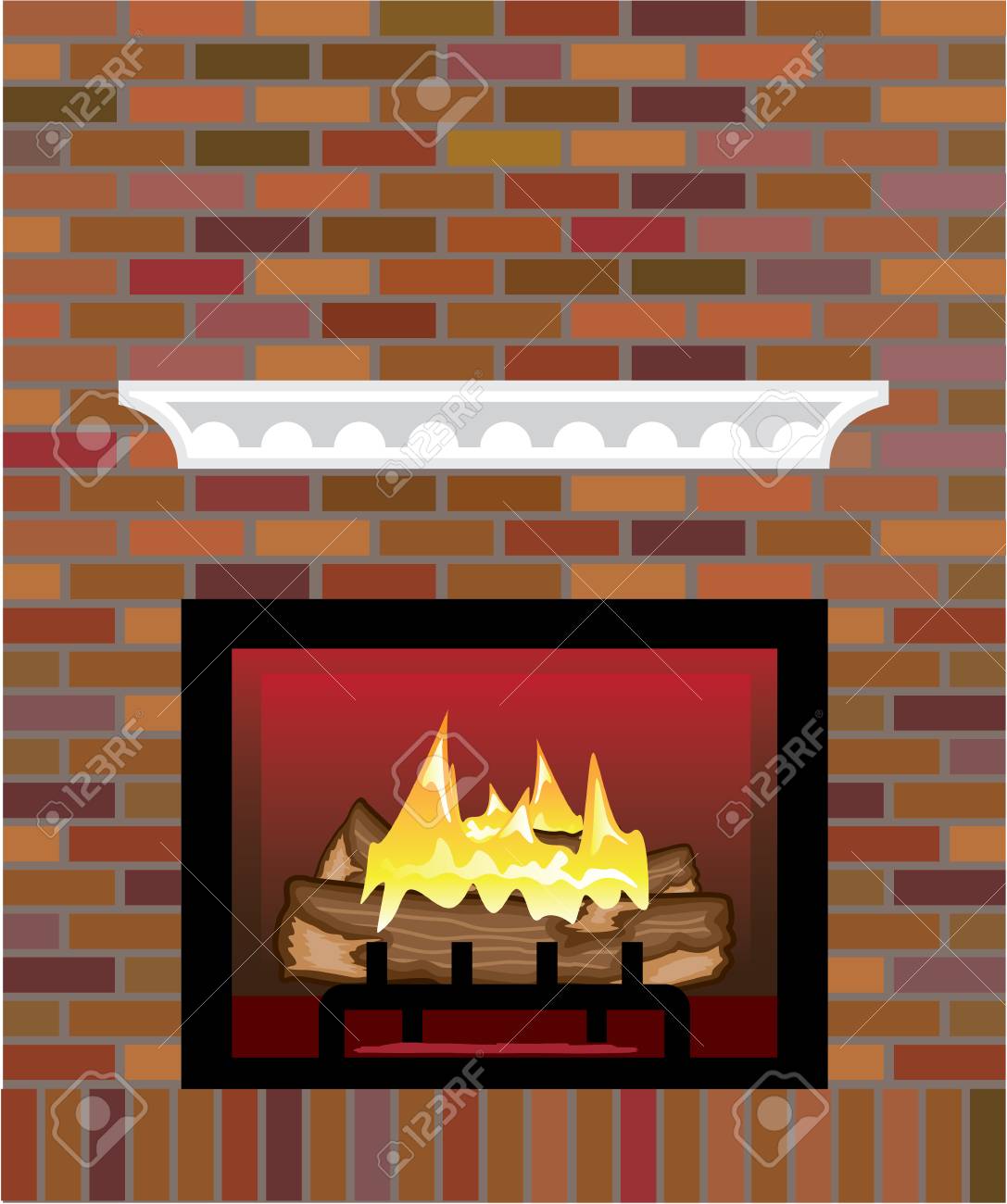 Brick Fireplace Vector Illustration Clip Art Image Royalty Free