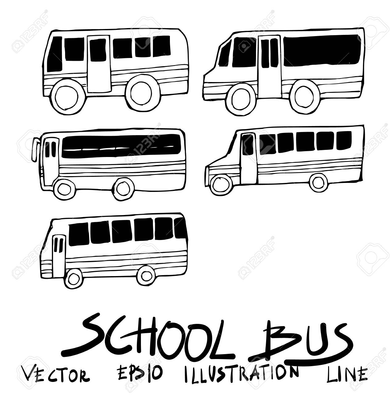 Set Of Bus Doodle Illustration Hand Drawn Sketch Line Vector Royalty Free Cliparts Vectors And Stock Illustration Image