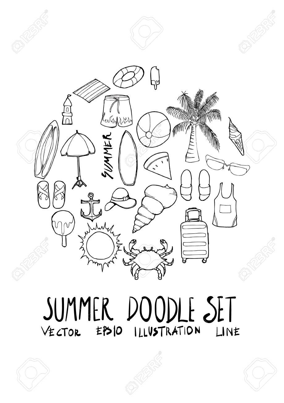夏の落書きイラストサークルフォーム壁紙背景線スケッチスタイルセットのイラスト素材 ベクタ Image 夏の落書きイラストサークルフォーム壁紙背景線スケッチスタイルセットのイラスト素材 ベクタ Image