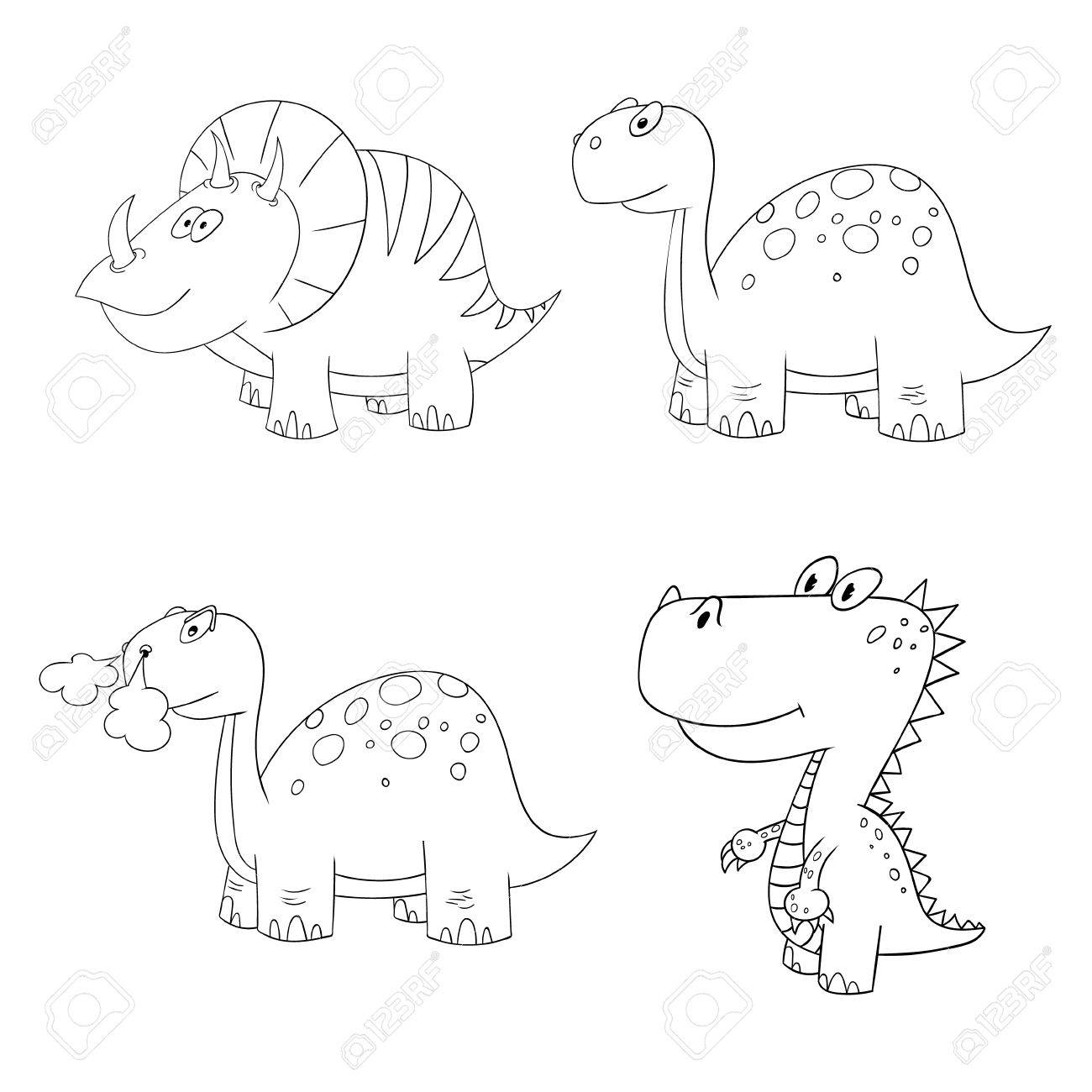 dino set icon 4 vector different contour dinosaur frame royalty free
