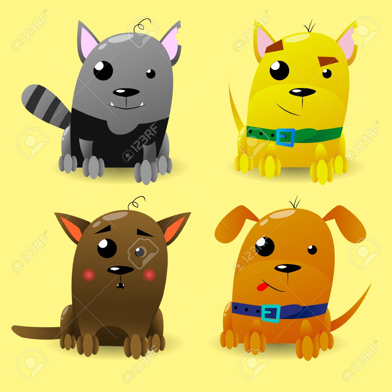 Personnages De Chats Et De Chiens Illustration Vectorielle De Dessin Animé