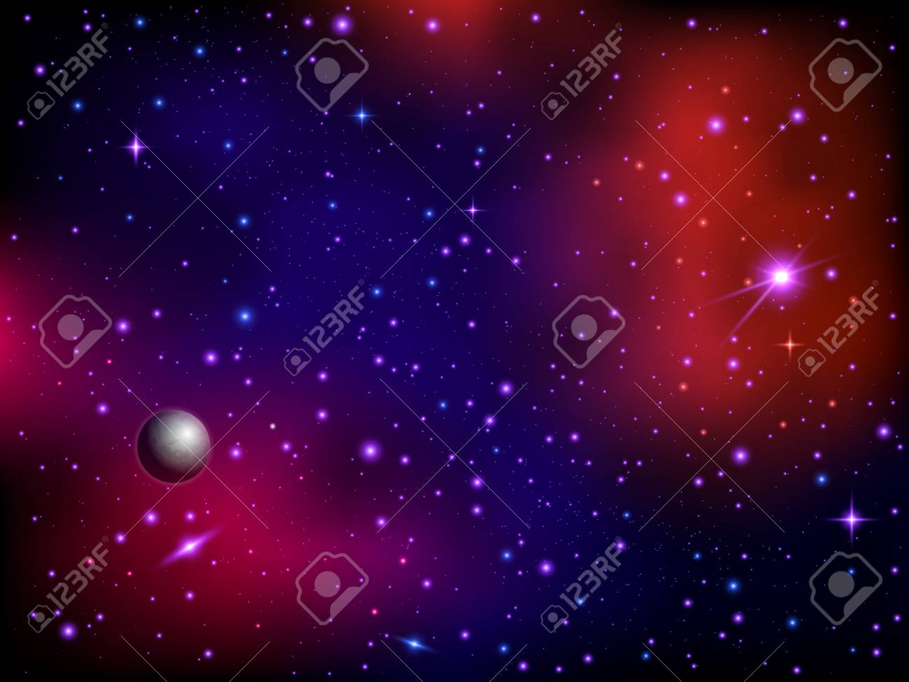 惑星や星とカラフルな宇宙銀河の背景 天の川とスターダストアート