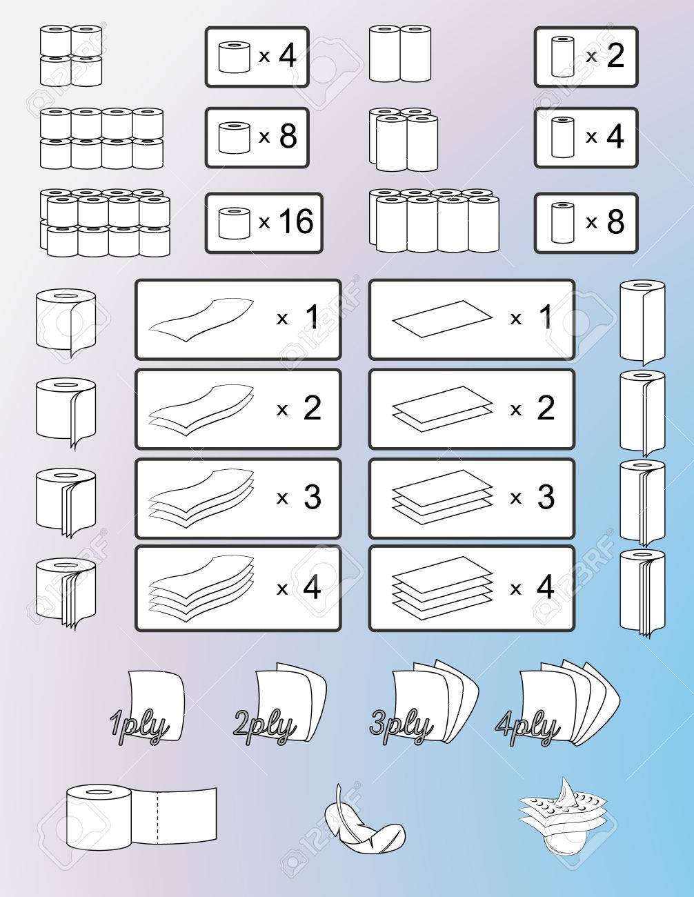 Set Von Toilettenpapier Und Papierhandtücher Verpackung Zeichen, Symbole  Und Symbole. Isolierte Darstellung. Vektor. Lizenzfrei Nutzbare  Vektorgrafiken, Clip Arts, Illustrationen. Image 64392845.