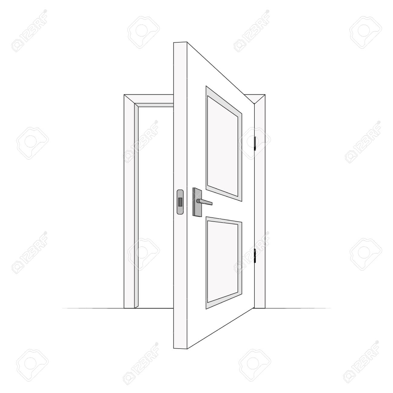 Open Room Door. Vector Simple Line Cartoon. Isolated Graphic Illustration.  Interior Wooden Open Door. Open Door Exot Escape Opportunity Royalty Free  SVG, Cliparts, Vectors, and Stock Illustration. Image 149721790.