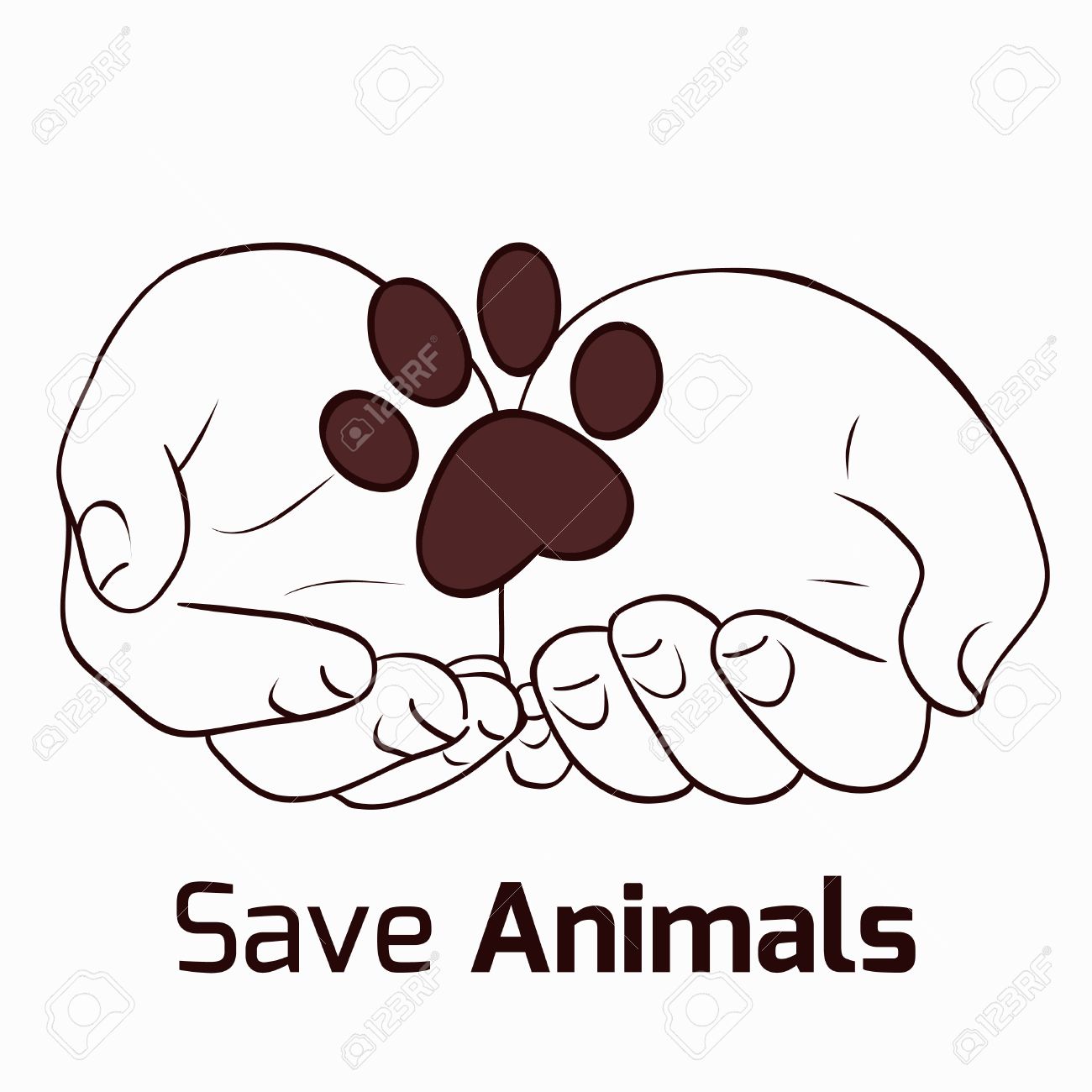 Illustration On The Theme Of Saving Animals With Human Hands And Foot Of An Animal For A Logo Flyers And Your Creativity Royalty Free Cliparts Vectors And Stock Illustration Image 43633654