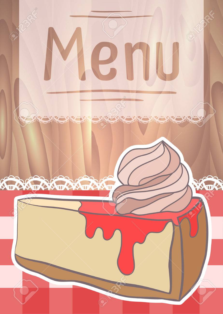 flyer design cafe menu with drawing cheesecake on a wooden cheesecake flyers