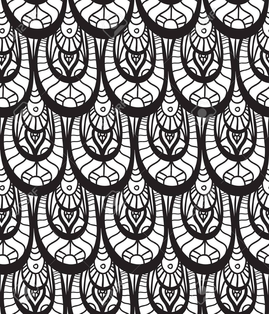 Seamless black and white texture with fish scales decorated with doodle pattern for your creativity - 49409620 Seamless black and white texture with fish scales decorated with doodle pattern for your creativity - 49409620