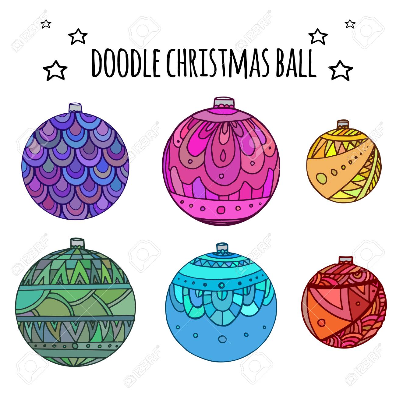 Immagini Colorate Di Natale.Vettoriale Set Di Palline Colorate Di Natale Decorato Con Modello Doodle Per La Tua Creativita Image 49409704