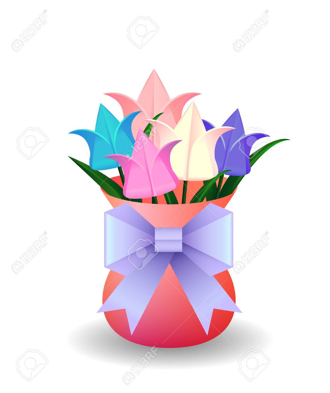 あなたのデザインの花瓶と折り紙の紙紫弓で折り紙のチューリップの花束のベクトル イラストのイラスト素材 ベクタ Image あなたのデザインの花瓶と折り紙の紙紫弓で折り紙のチューリップの花束のベクトル イラストのイラスト素材 ベクタ Image