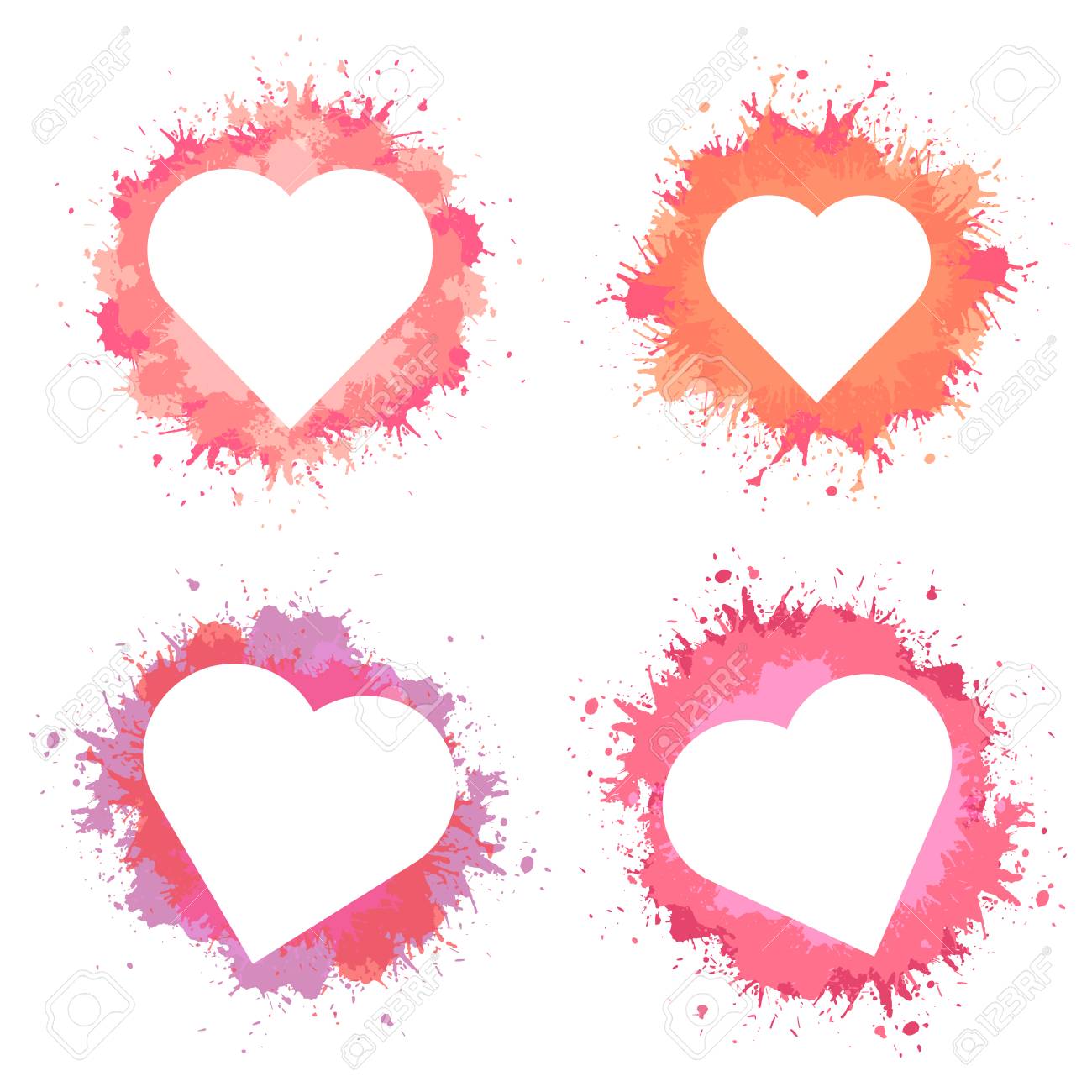 set frames with hearts watercolor splashes vector element for picture frames with hearts