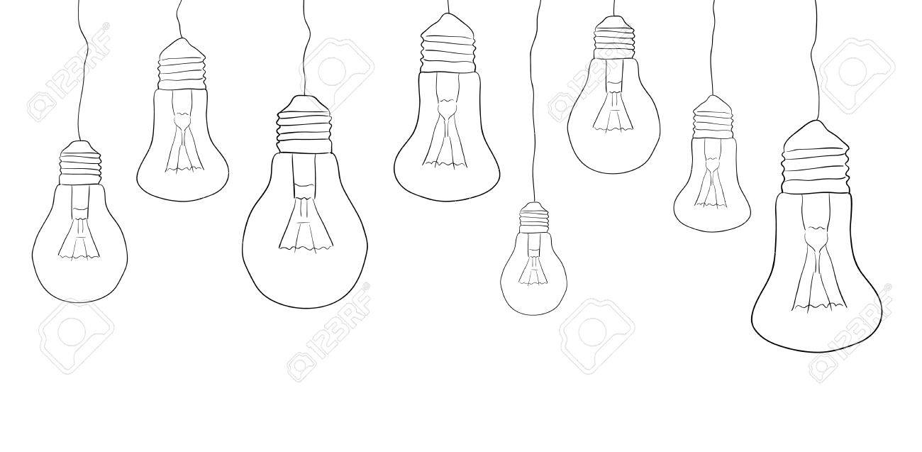linear illustration of hanging light bulbs border vector element