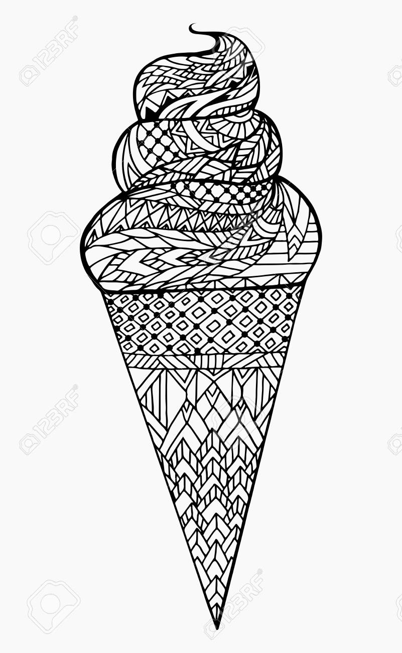 illustration vectorielle noir et blanc de cornet creme glacee avec motif boho element griffonnage pour imprimer sur des t shirts cartes postales votre creativite clip art libres droits coloriage spiderman moto
