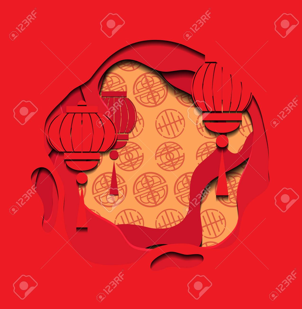 Download Chinese Red Greeting Card With 3d Chinese Lantern And Background Cut Out Of Paper Vector Illustration For Card Invitation And Your Design Royalty Free Cliparts Vectors And Stock Illustration Image 126257315