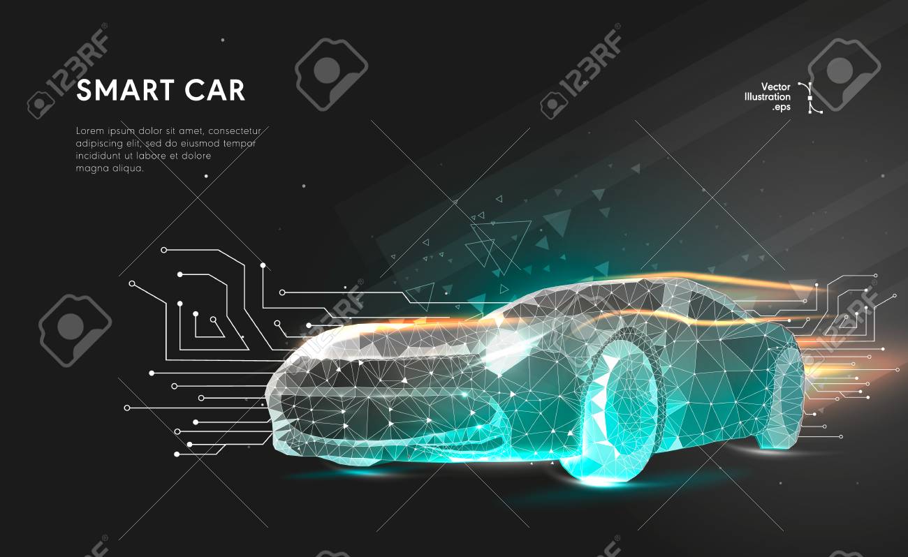 Smart or intelligent car. Sport car with polygon line on abstract background. Polygonal space low poly with connecting dots and lines. Connection structure. Vector speed concept background. - 98702774 Smart or intelligent car. Sport car with polygon line on abstract background. Polygonal space low poly with connecting dots and lines. Connection structure. Vector speed concept background. - 98702774