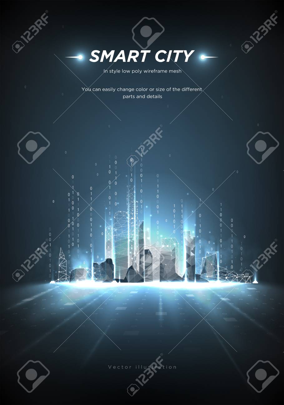 Smart city low poly wireframe on blue background.City future abstract or metropolis.Intelligent building automation. Binary code stream. Polygonal space low poly with connected dots and lines.Vector - 115480294 Smart city low poly wireframe on blue background.City future abstract or metropolis.Intelligent building automation. Binary code stream. Polygonal space low poly with connected dots and lines.Vector - 115480294