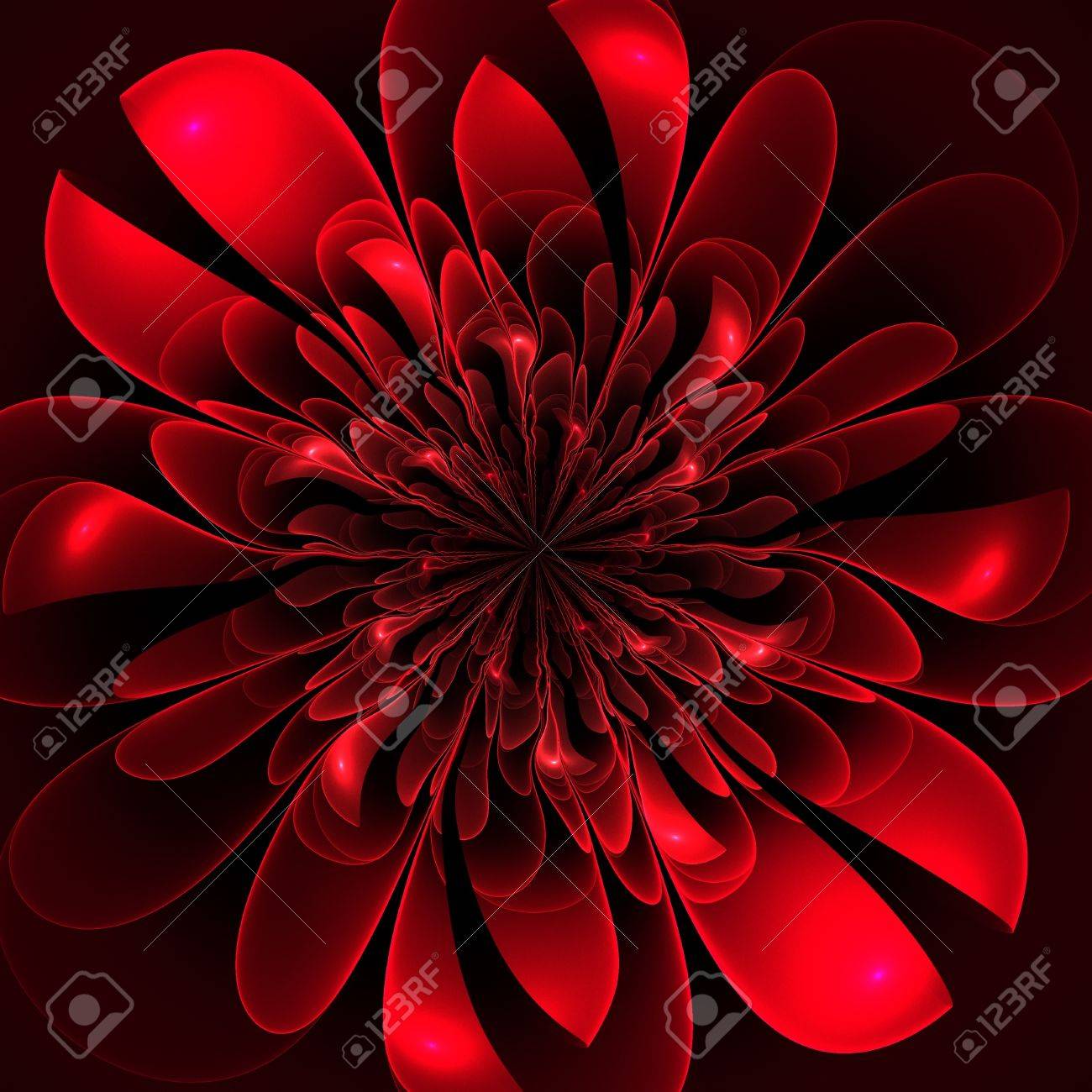 美しい緑豊かな赤色の花に黒の背景 コンピューター生成グラフィック の写真素材 画像素材 Image