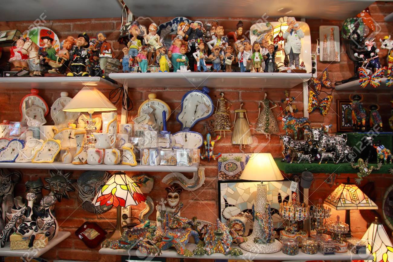 BARCELONA, SPAIN - JULY 8, 2014: Barcelona Souvenirs At Counter In Store.  July 8, 2014, In Barcelona, Spain. Stock Photo, Picture and Royalty Free  Image. Image 32243811., image size:1300x866