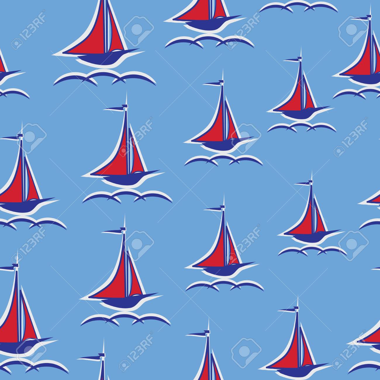 Scharlachrote Segel Yacht Nahtloses Muster Stilisiertes