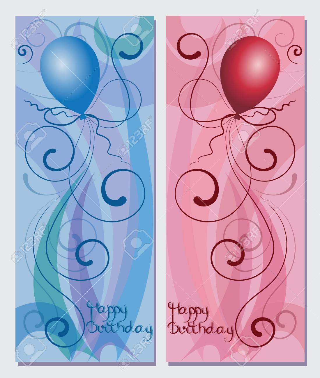 お誕生日おめでとう バルーン 書道の赤文字 美しいグリーティング カードはカールします 塗装のデザイン要素です 色付きの背景に手書きのモダンなブラシ のイラスト素材 ベクタ Image