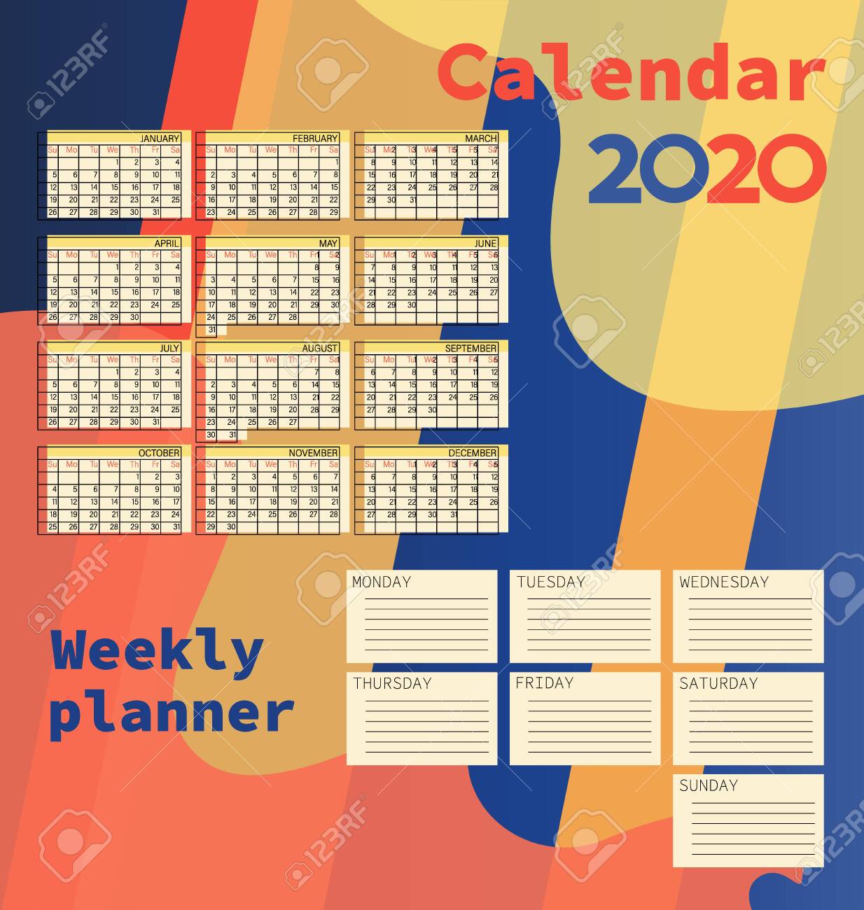 calendars 2020 weekly planner icon emblem week starts from sunday start weekly planner