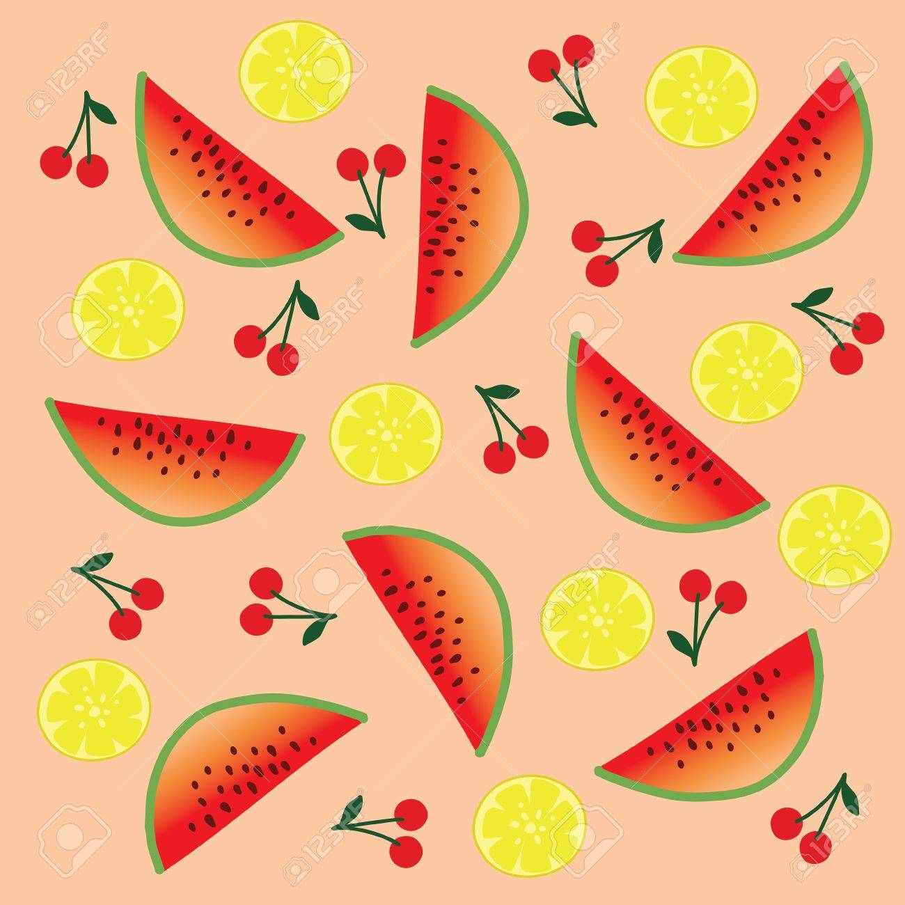 スイカ レモン 桜夏イラスト背景 のイラスト素材 ベクタ Image