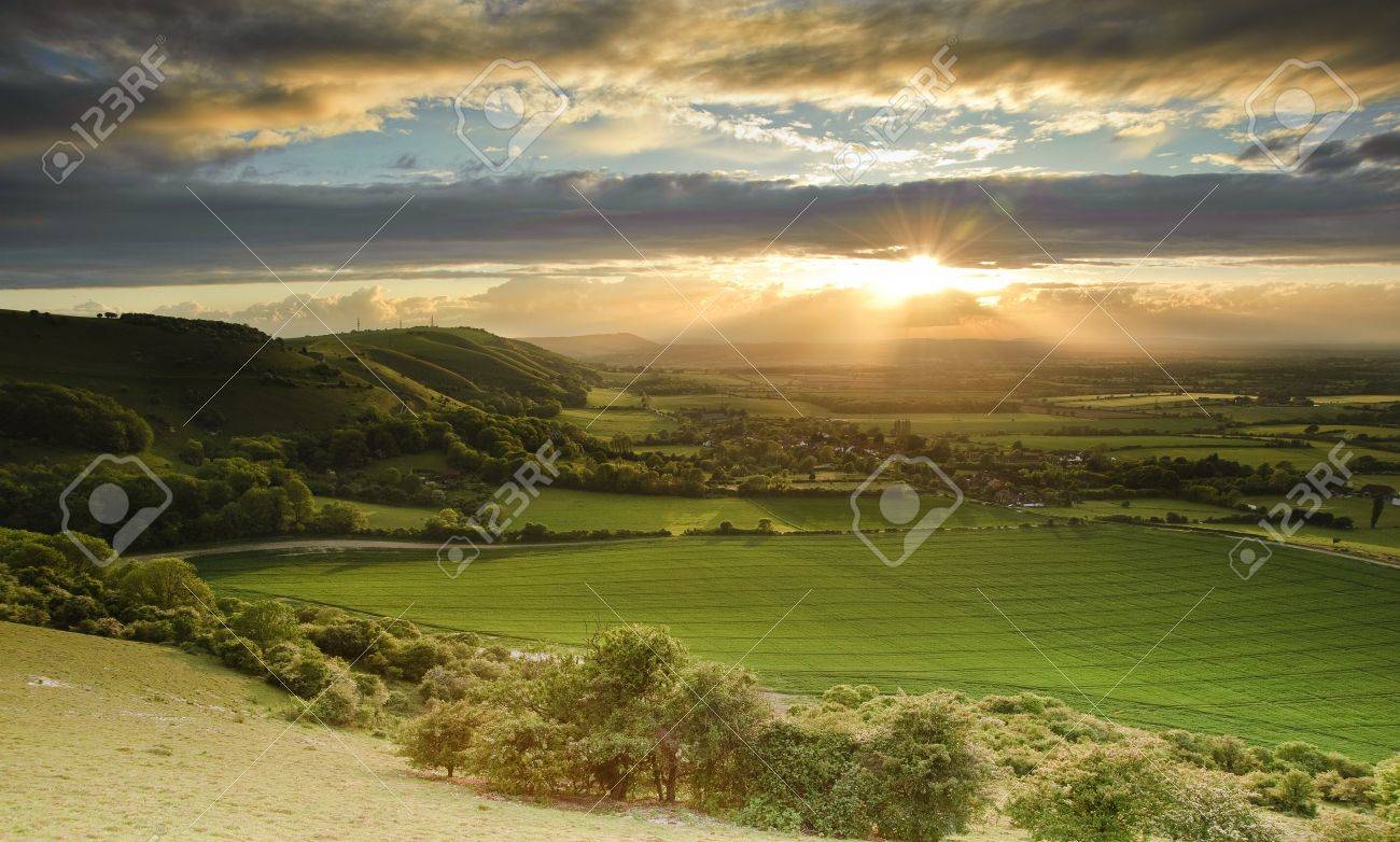 Landscape over English countryside landscape in Summer sunset - 9603437 Landscape over English countryside landscape in Summer sunset - 9603437