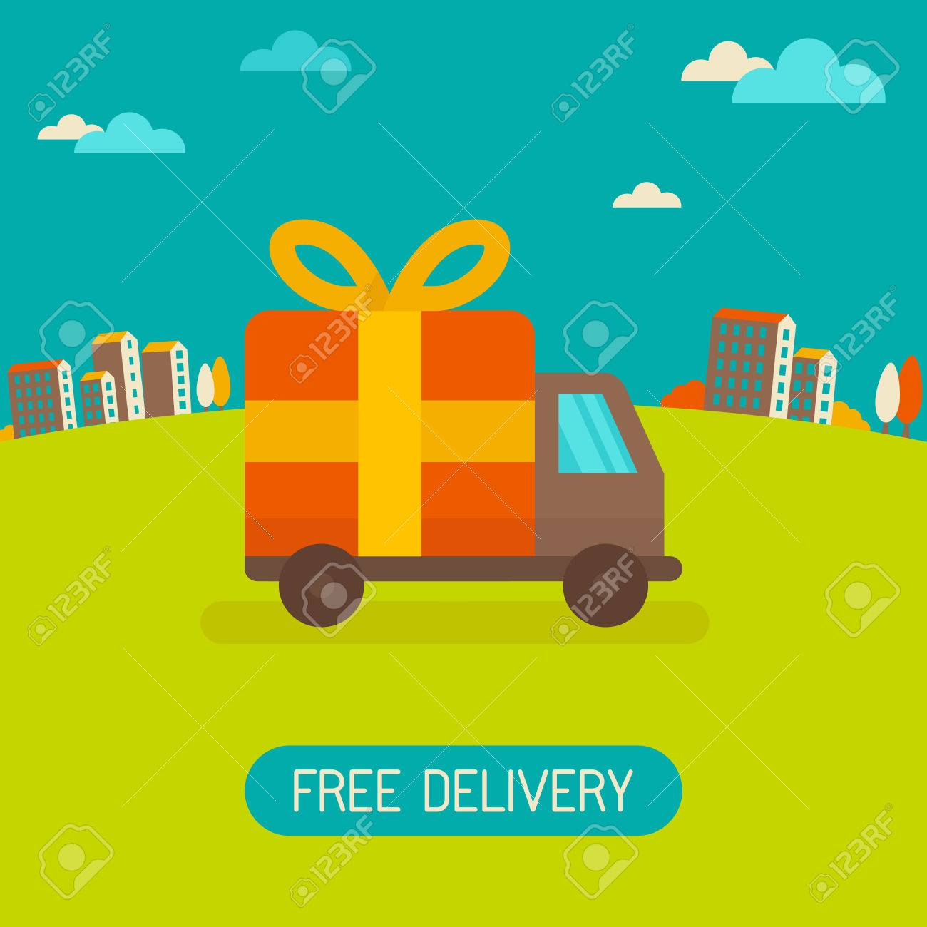 フラット スタイル ウェブサイト用バナー イラスト 運搬台車のギフトとのベクトル無料配信の概念 のイラスト素材 ベクタ Image