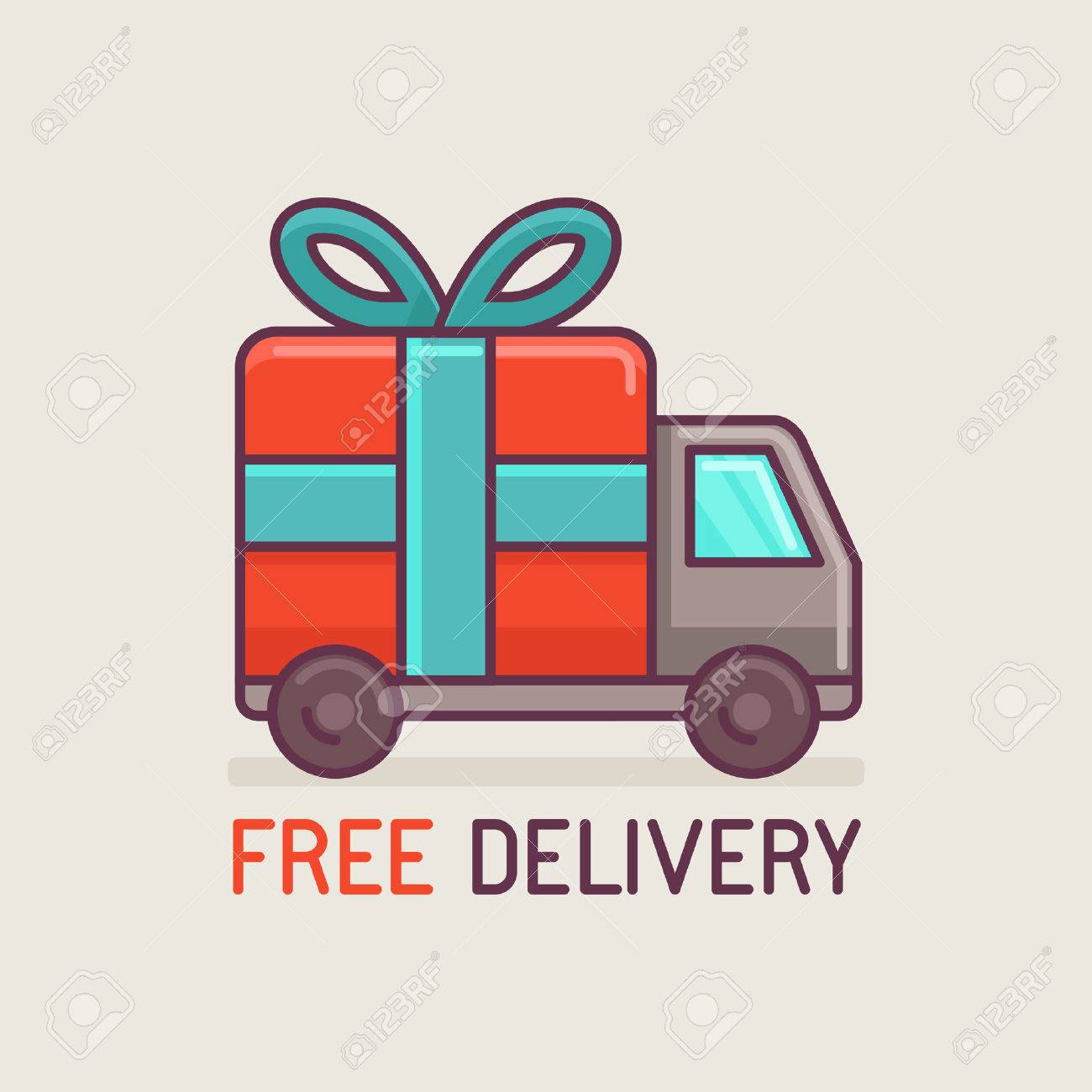 Vector free delivery concept in flat style - truck with gift - 33827797 Vector free delivery concept in flat style - truck with gift - 33827797
