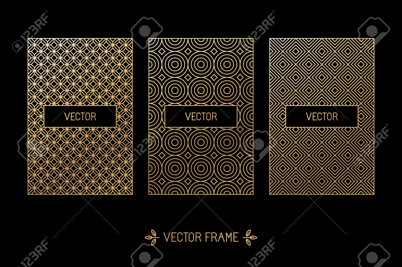 Vector set of design elements, labels and frames for packaging for luxury products in trendy linear style - simple and bright background made with golden foil on black background - 45932314 Vector set of design elements, labels and frames for packaging for luxury products in trendy linear style - simple and bright background made with golden foil on black background - 45932314