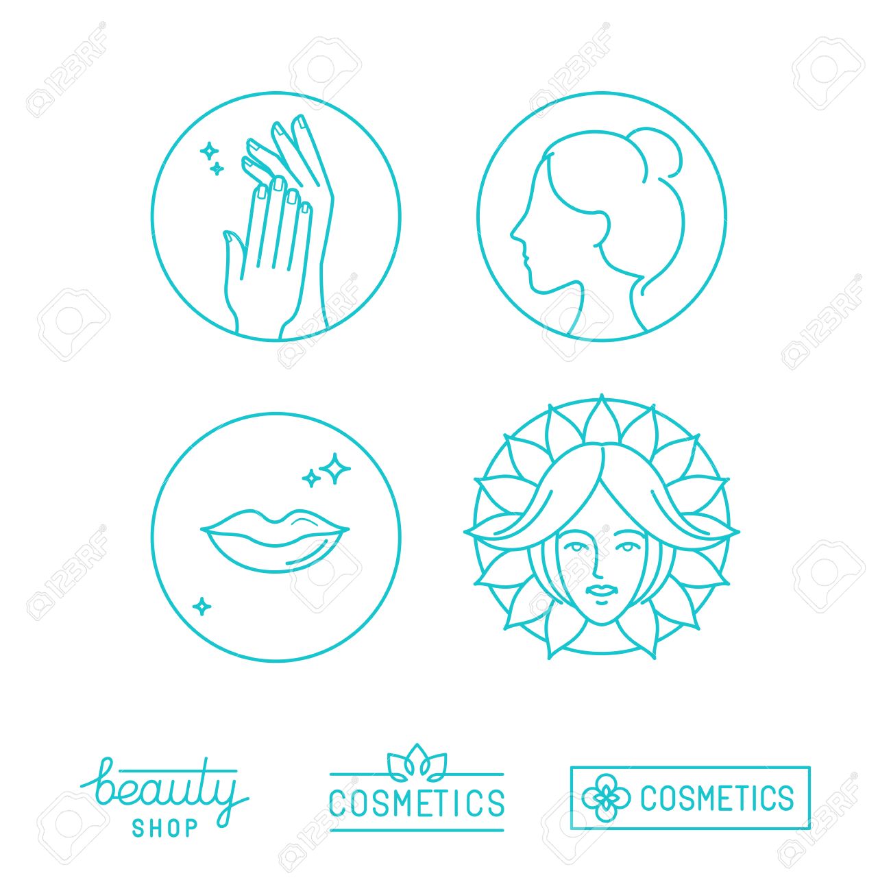 線形ロゴ デザイン テンプレートやアイコン 女性の美しさ ネイル ヘアトリートメント サロン コンセプトのベクトルを設定のイラスト素材 ベクタ Image