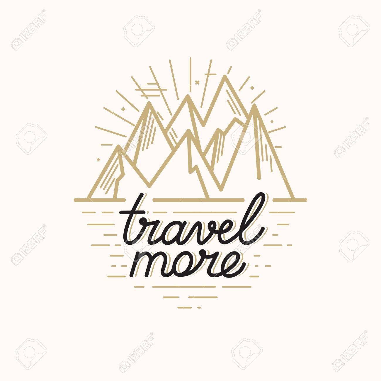Vector Insigne Dans Le Style Linéaire Branché Avec La Montagne Illustration Et Le Texte à La Main Lettrage Voyage Plus Falaises Nature Du Paysage
