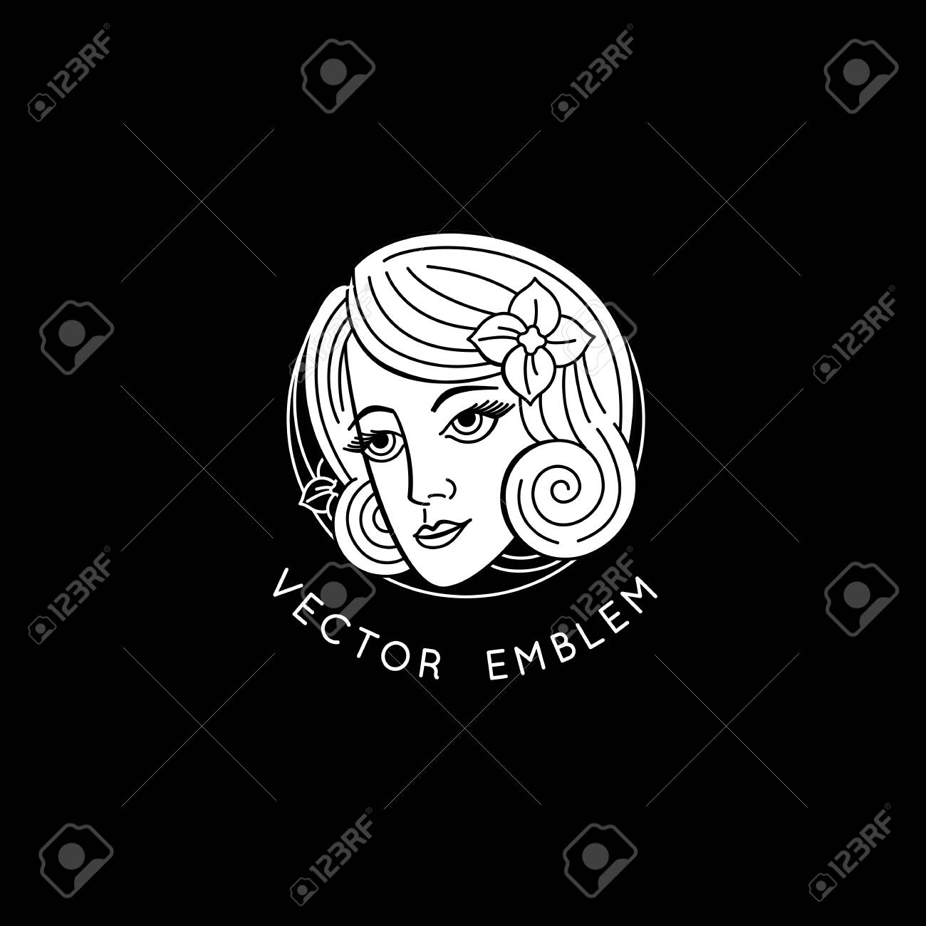 Modelli Di Disegno Vettoriale E Concetto Astratto In Stile Lineare Concetto Di Tatuaggio Retrò O Emblema In Bianco E Nero Viso Donna E Ritratto